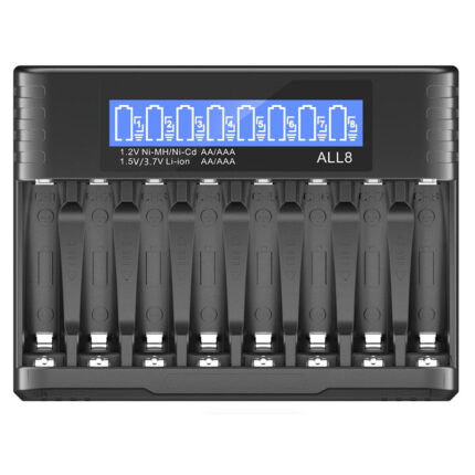 On-The-Go Rechargeable 1.5v Lithium Battery Charger with LCD Screen 8-Slot EU US Plug Adapter for 1.2V Ni-MH AA AAA Battery Charging